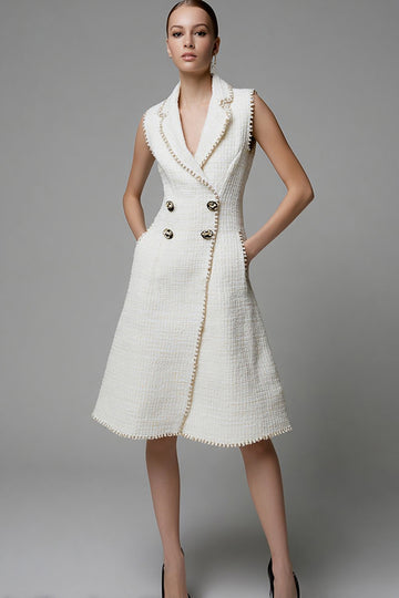 Ivory A-Line Notched Lapel Work Dress